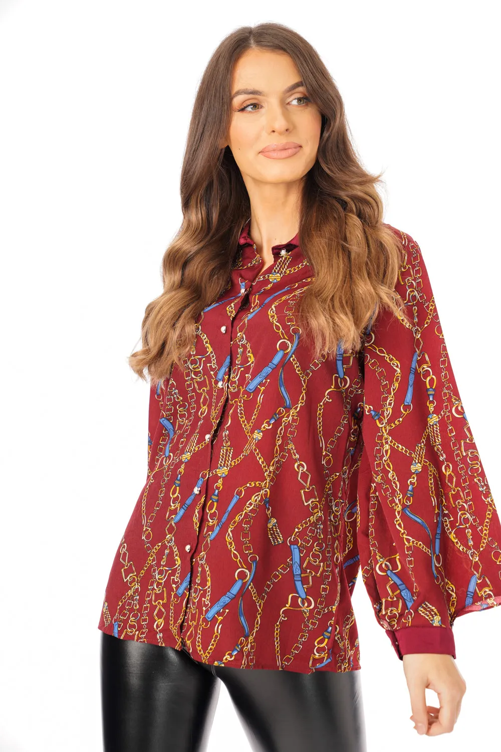 Oversized Chain Print Shirt In Burgundy