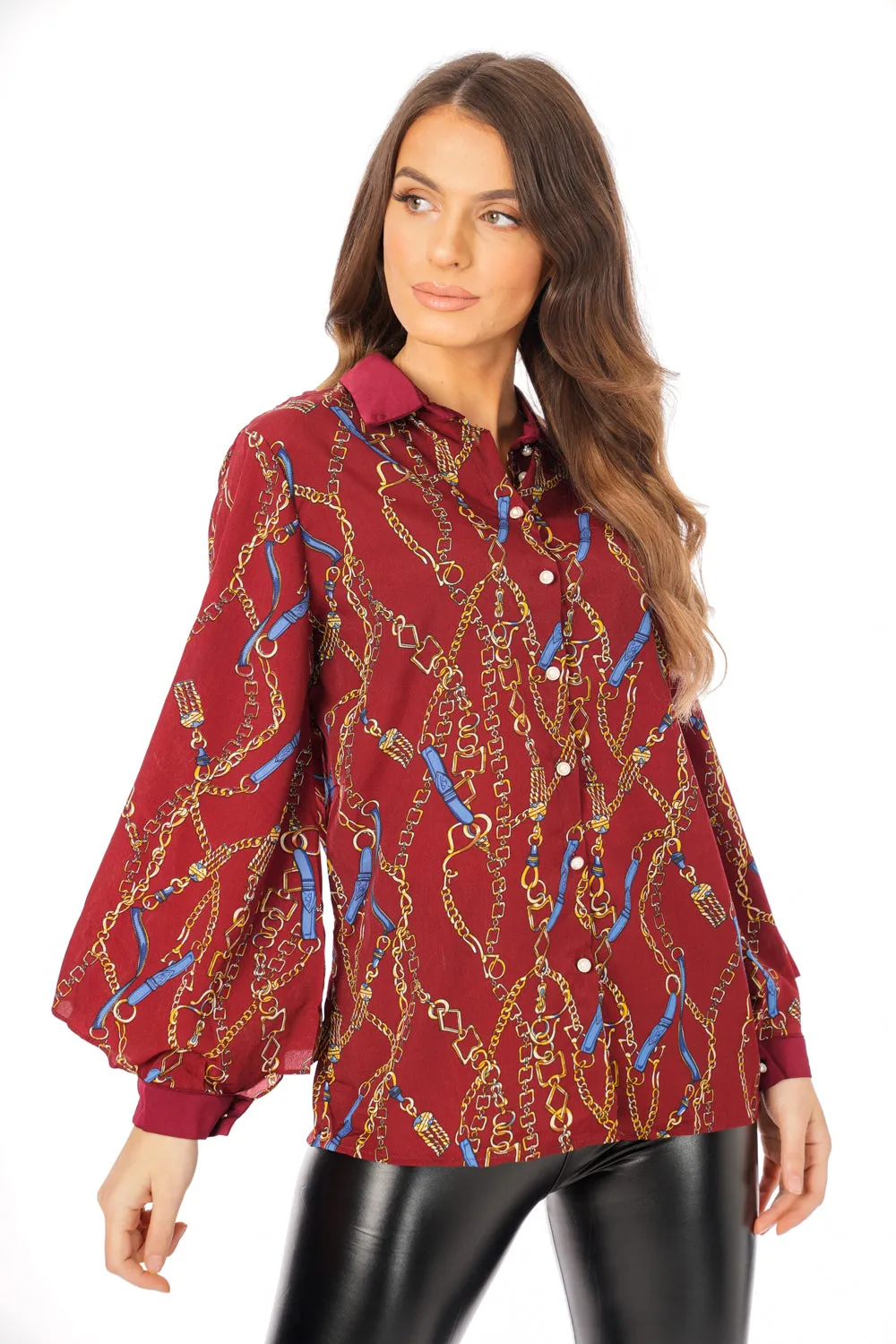 Oversized Chain Print Shirt In Burgundy