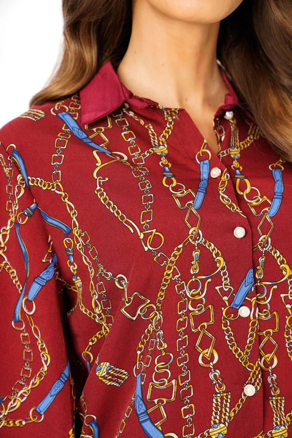 Oversized Chain Print Shirt In Burgundy