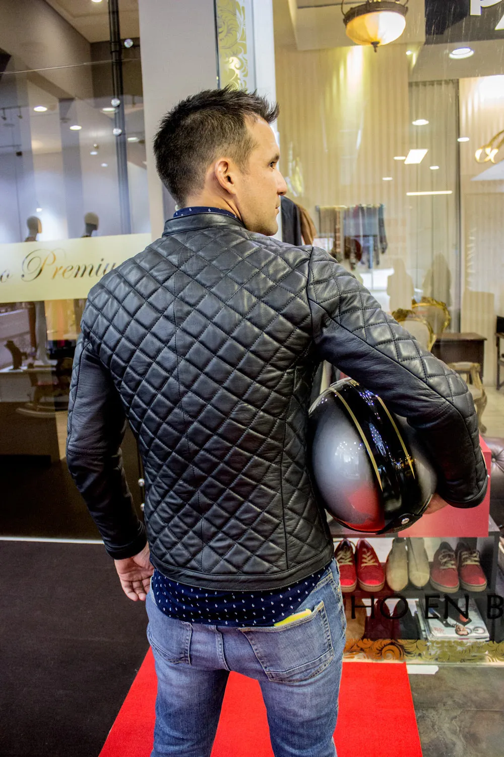 PANAMERICA Leather Jacket - Quilted, in Calfskin Black / Red Limited Edition -