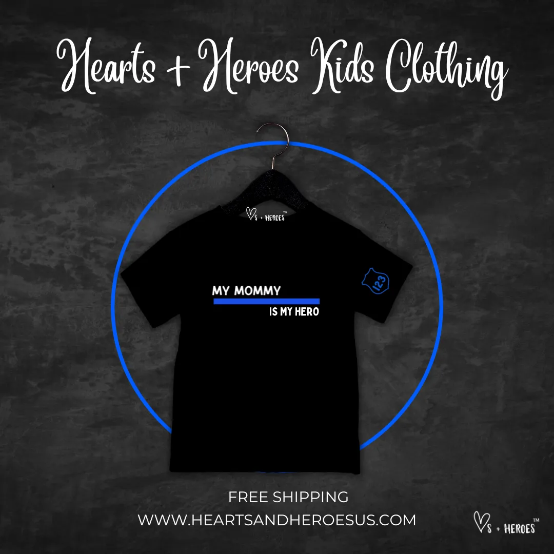 Police - Dad/ Mom is my Hero (Solid Blue Line) Kids T-Shirt