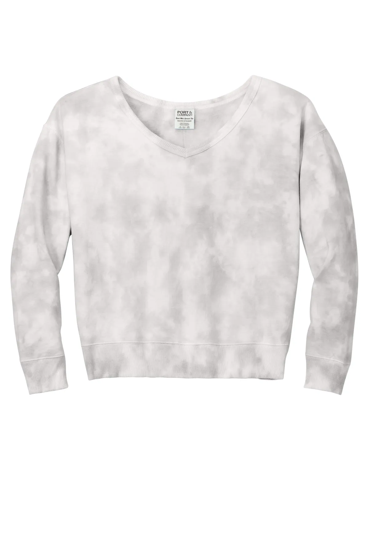 Port & Company® Ladies Beach Wash® Cloud Tie-Dye V-Neck Sweatshirt LPC140V