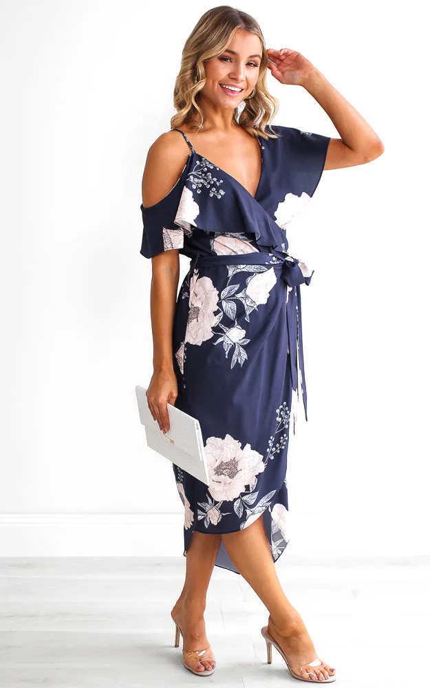 Portia Midi Dress - Navy Floral