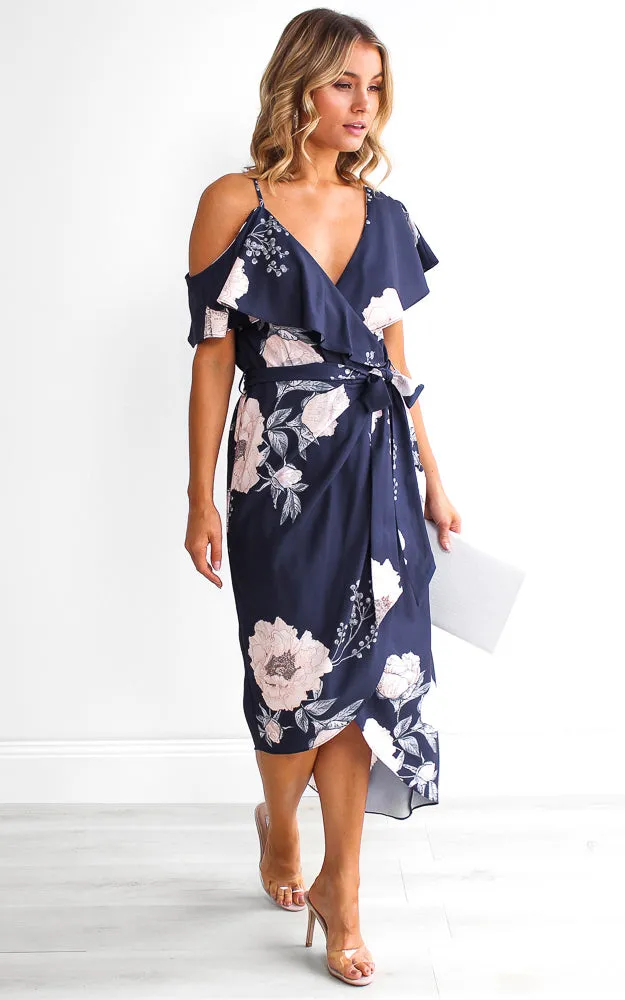 Portia Midi Dress - Navy Floral