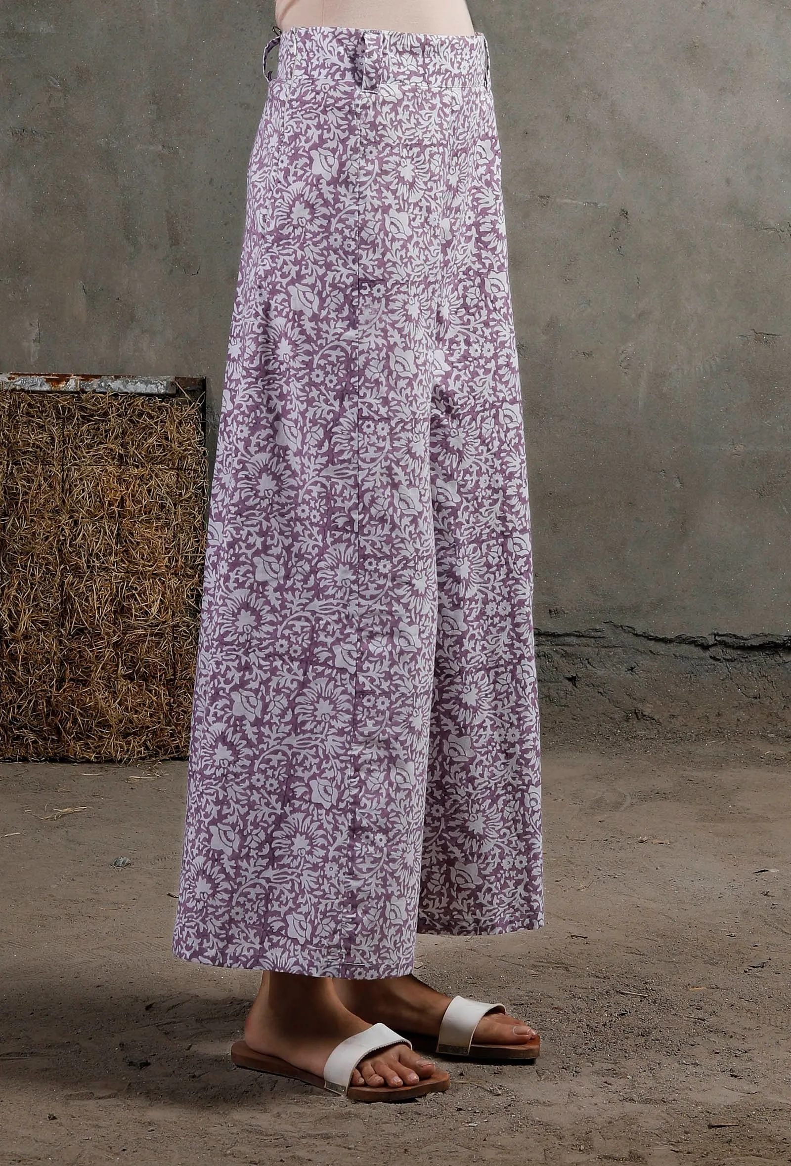 Purple Block Printed Cotton Culottes