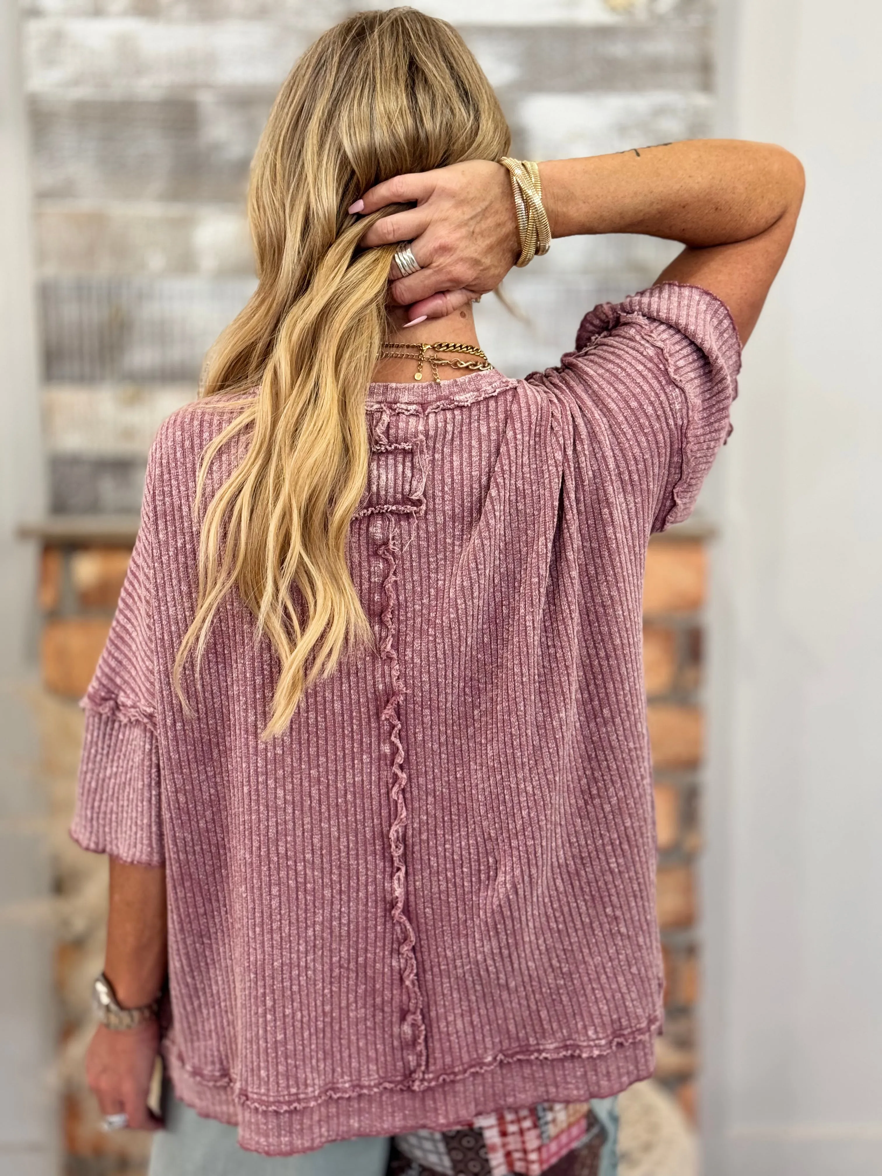 Raw Edge Thermal Top in Mauve