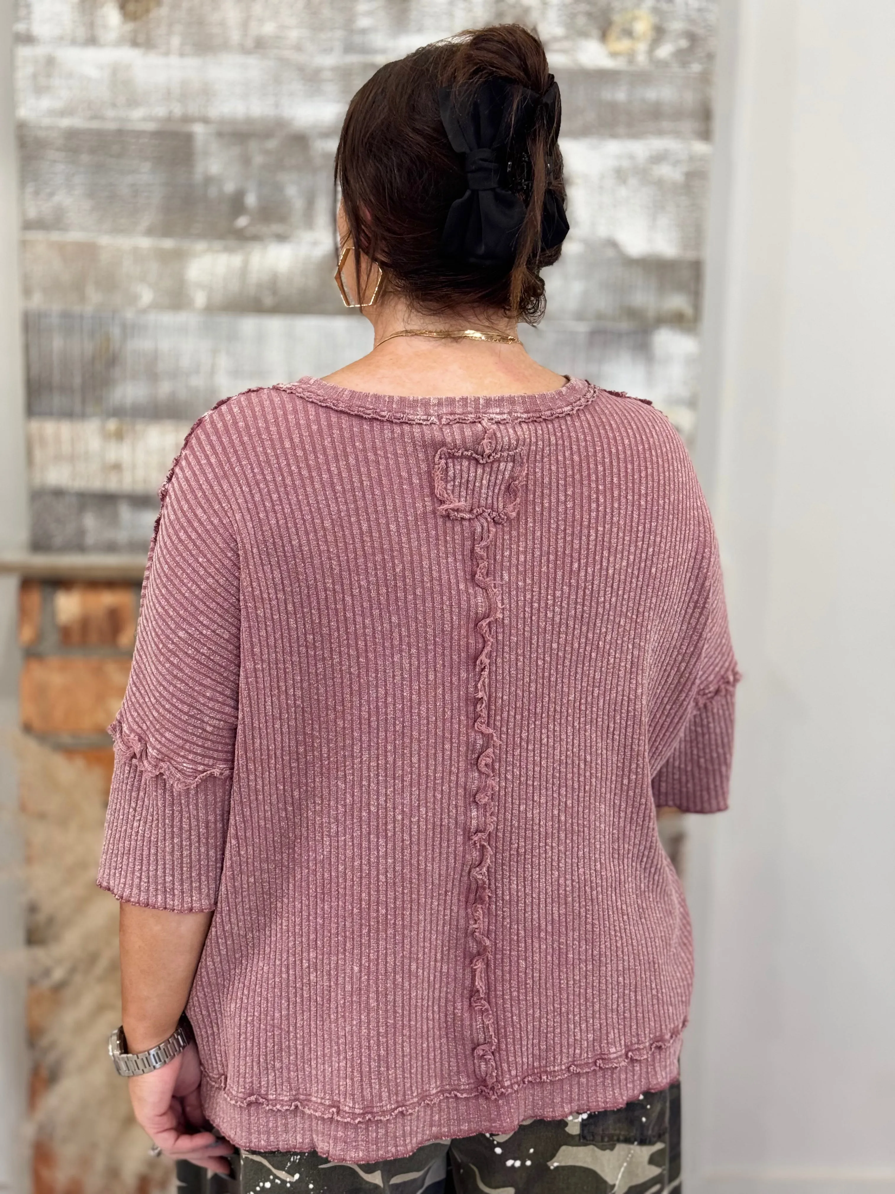 Raw Edge Thermal Top in Mauve