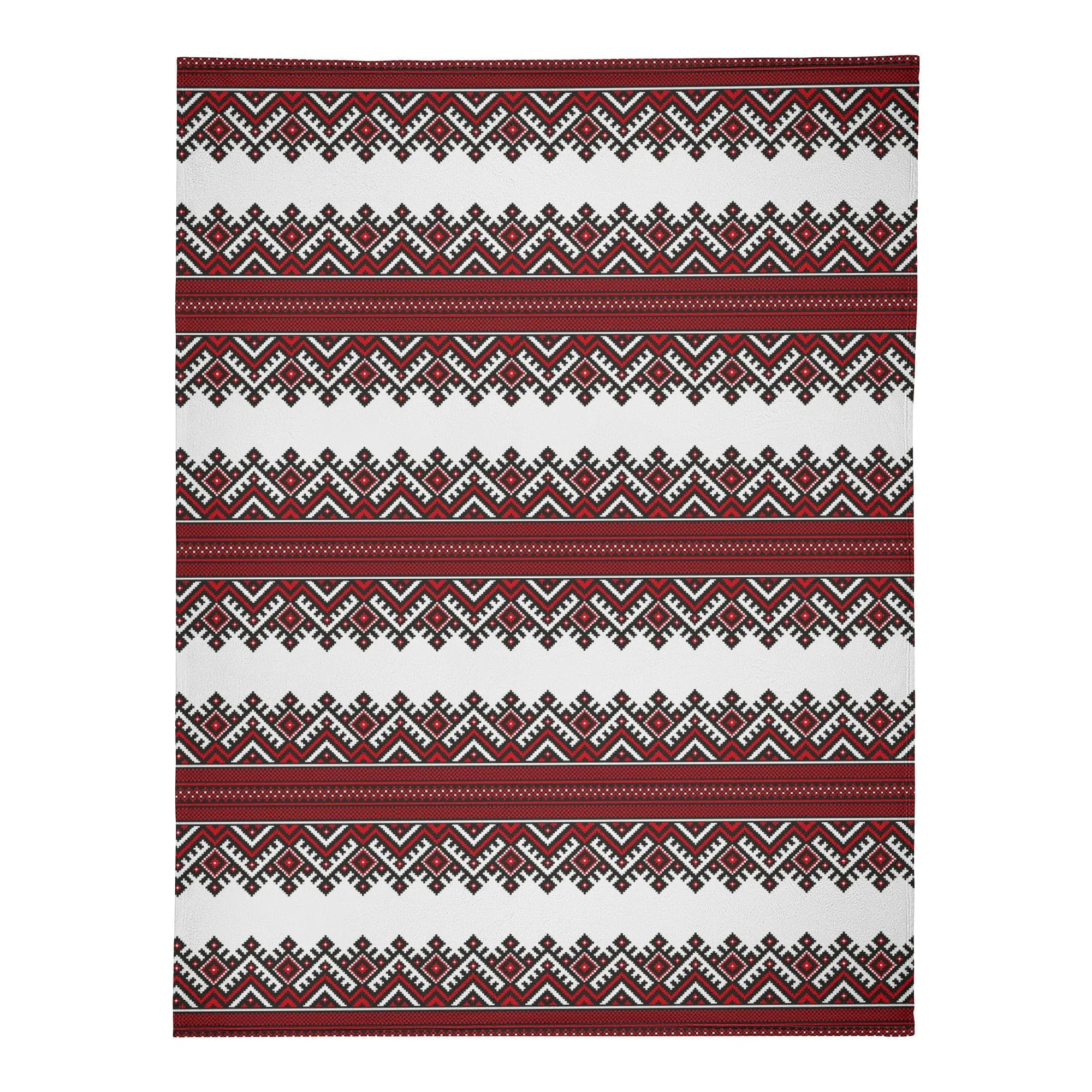 Red and White Ukrainian Folk Art Soft Polyester Premium Fleece Blanket