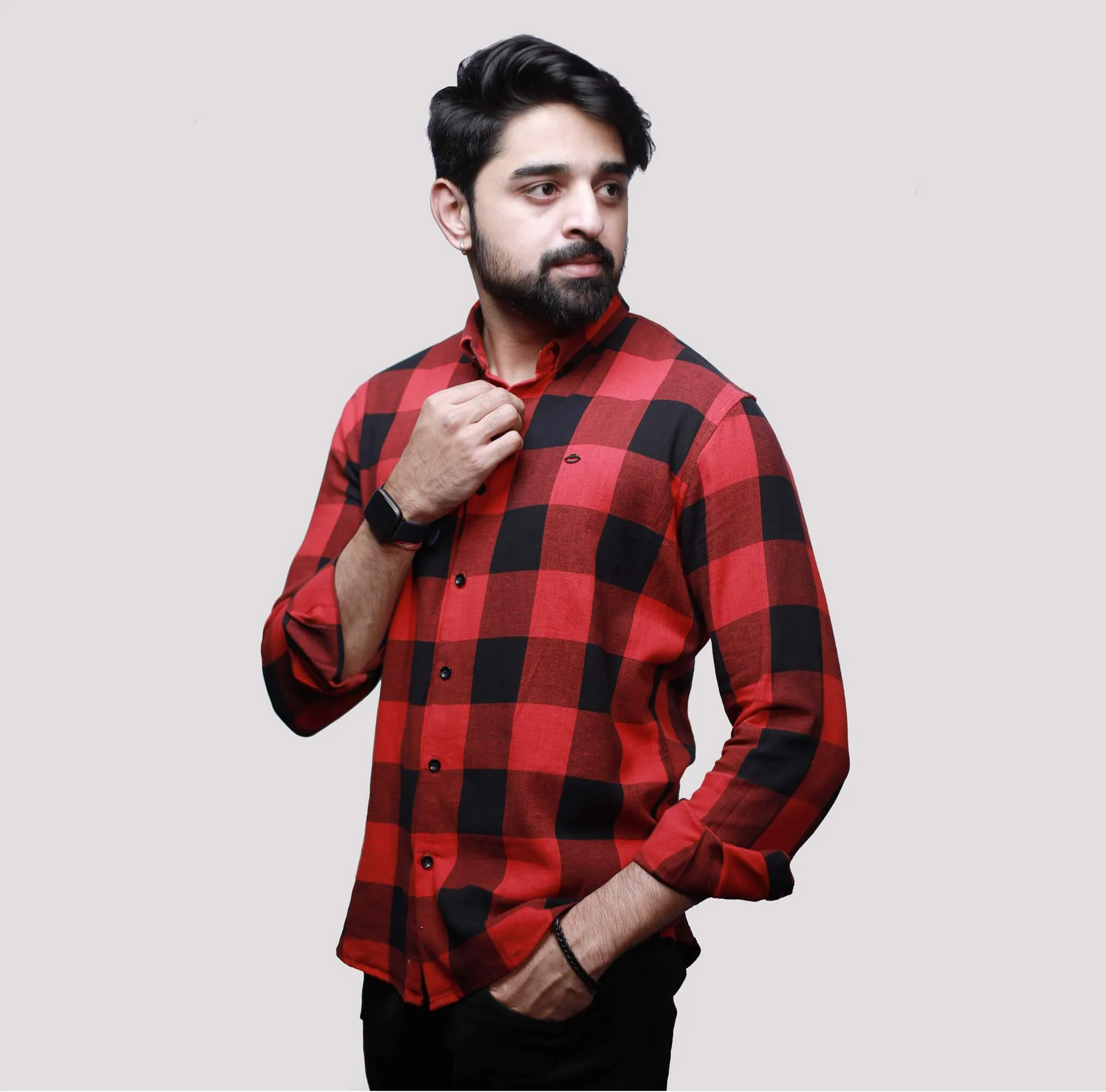 Red Full Sleeve Slim Fit Check Shirt - Restocked