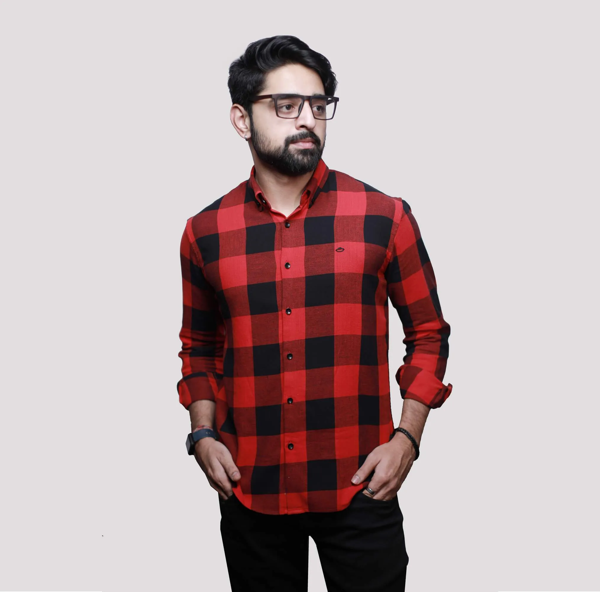 Red Full Sleeve Slim Fit Check Shirt - Restocked