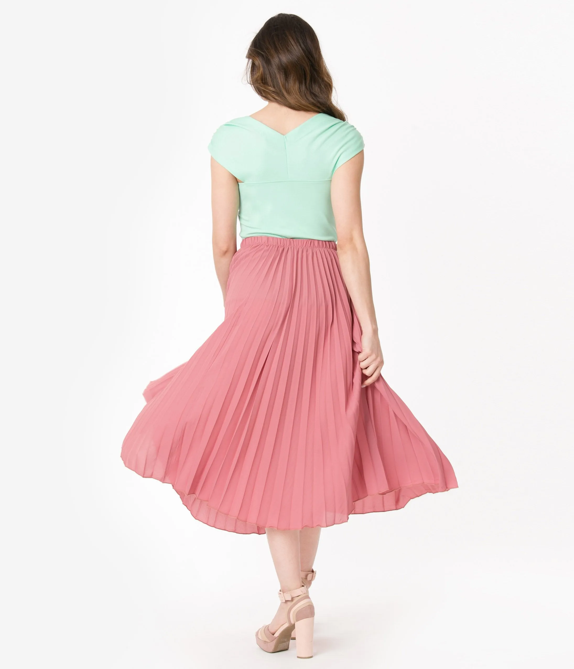 Retro Style Mauve Pleated Midi Skirt