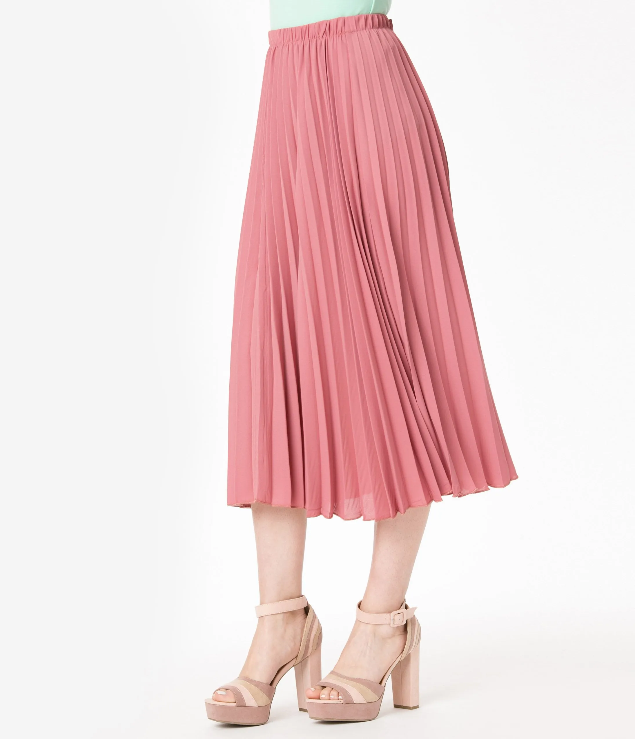 Retro Style Mauve Pleated Midi Skirt