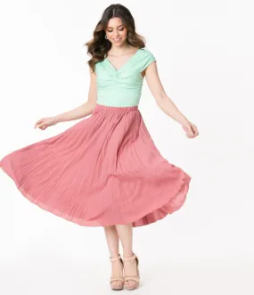 Retro Style Mauve Pleated Midi Skirt