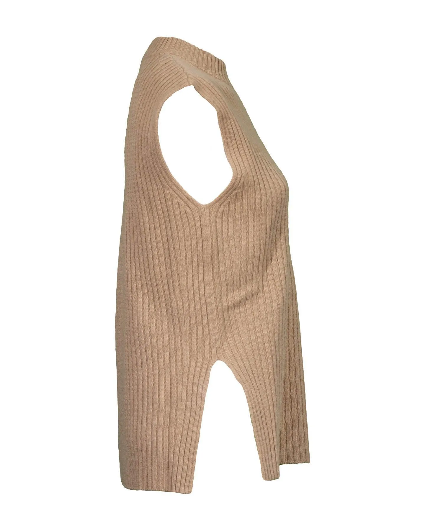 Ribbed Wool Cashmere Long Tank-Vest