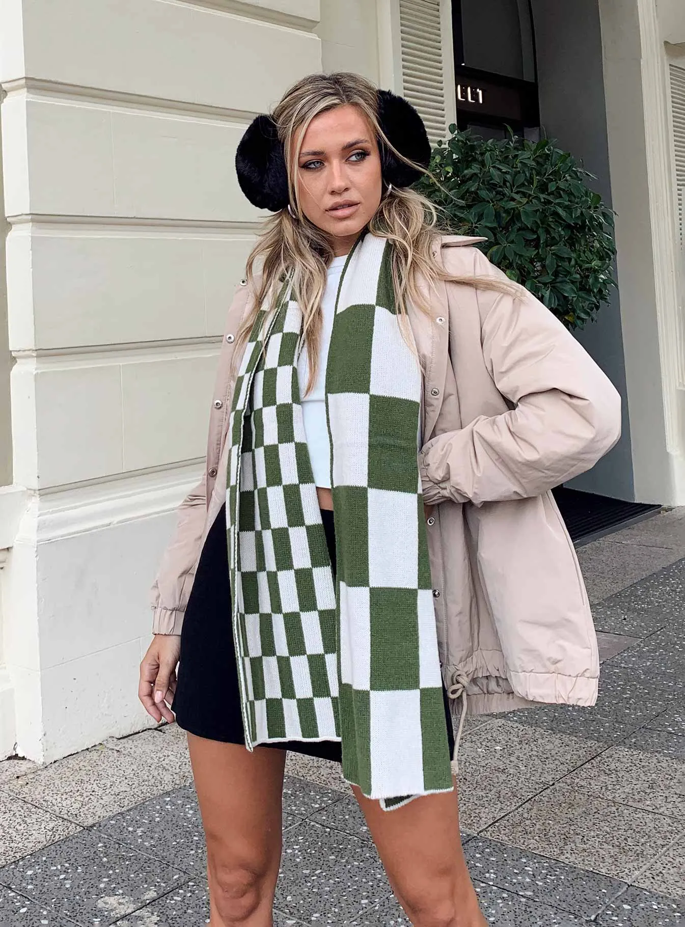 Sage Check Scarf Green / White