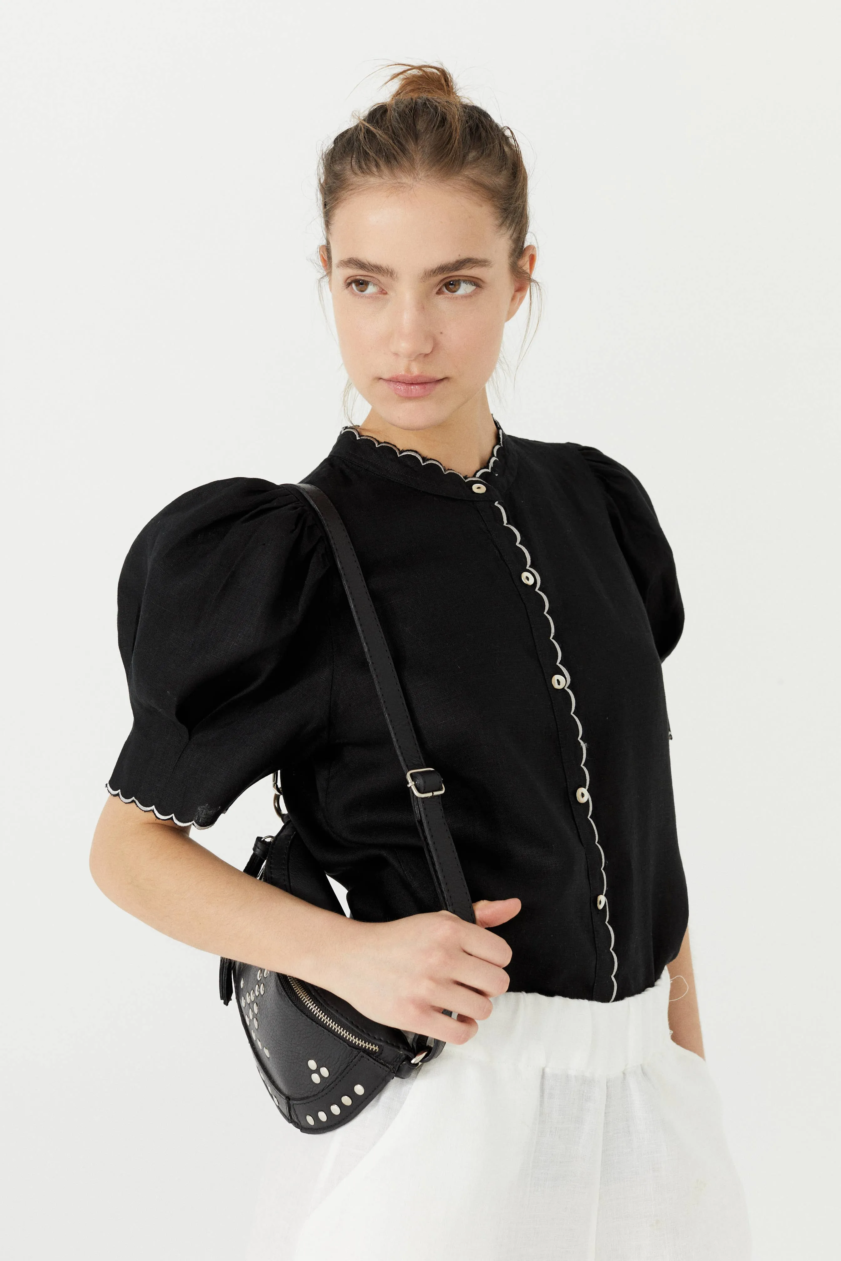 Scallop Linen Shirt - Black