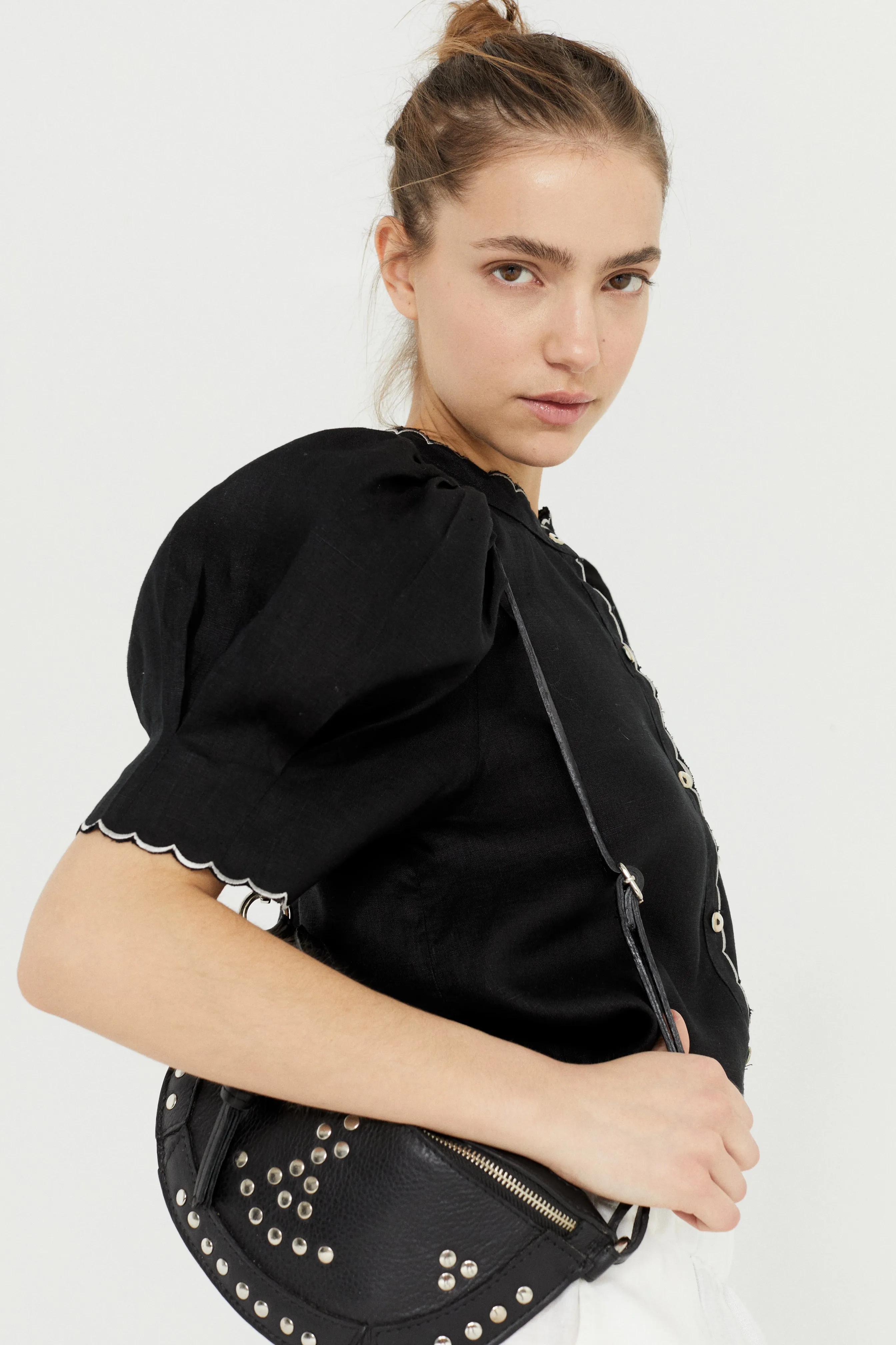 Scallop Linen Shirt - Black