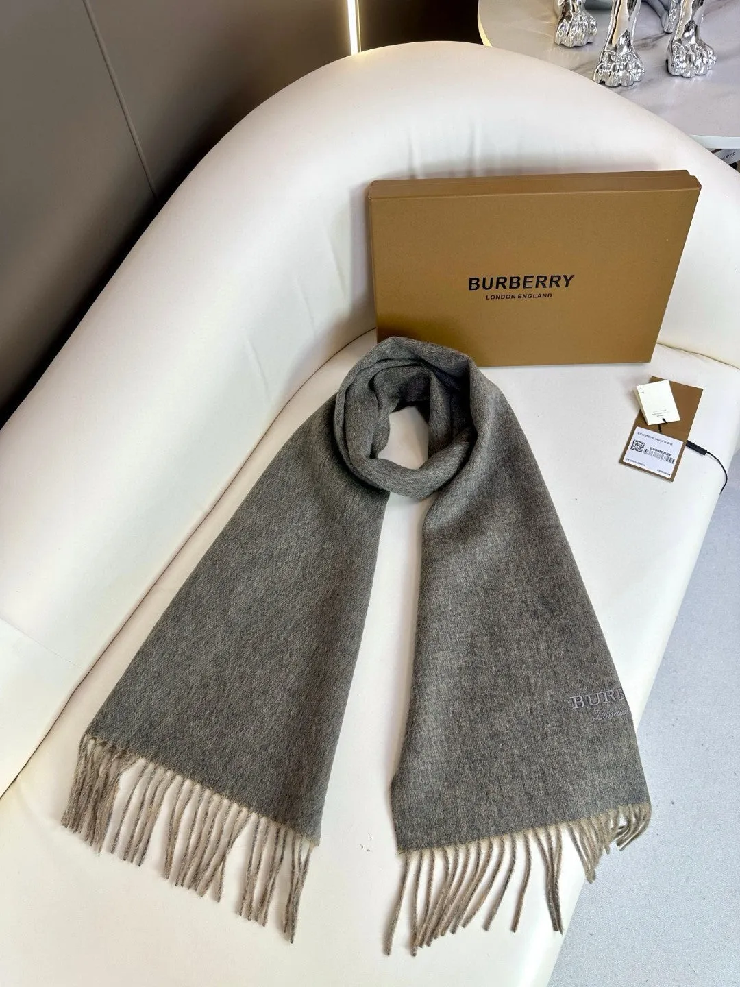 SCARF 180 CM IN MOUSE GRAY AND CAMEL BEIGE CASHMERE 398416