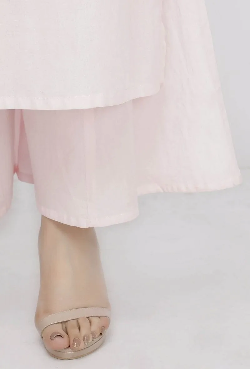 Set of 2 : Light Pink  Plain Cotton Slip Paired with Cotton Culottes