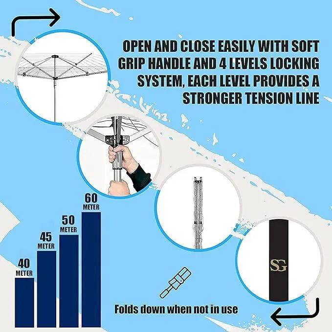 SG Traders™ Rotary Washing Line 30, 40, 45, 50 and 60m