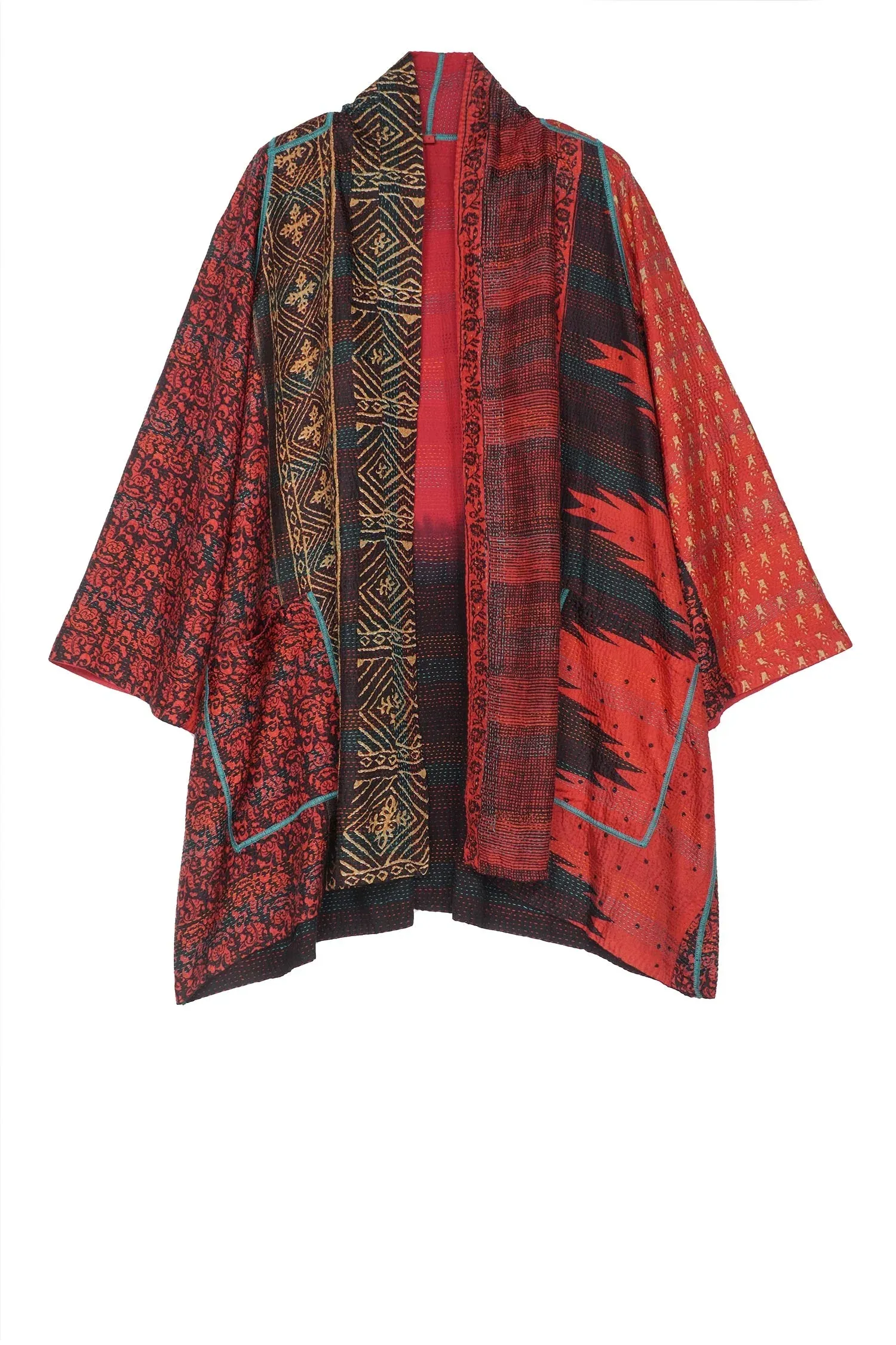 SILK COTTON OMBRE PRINT KANTHA A-LINE JKT - os2003-red -