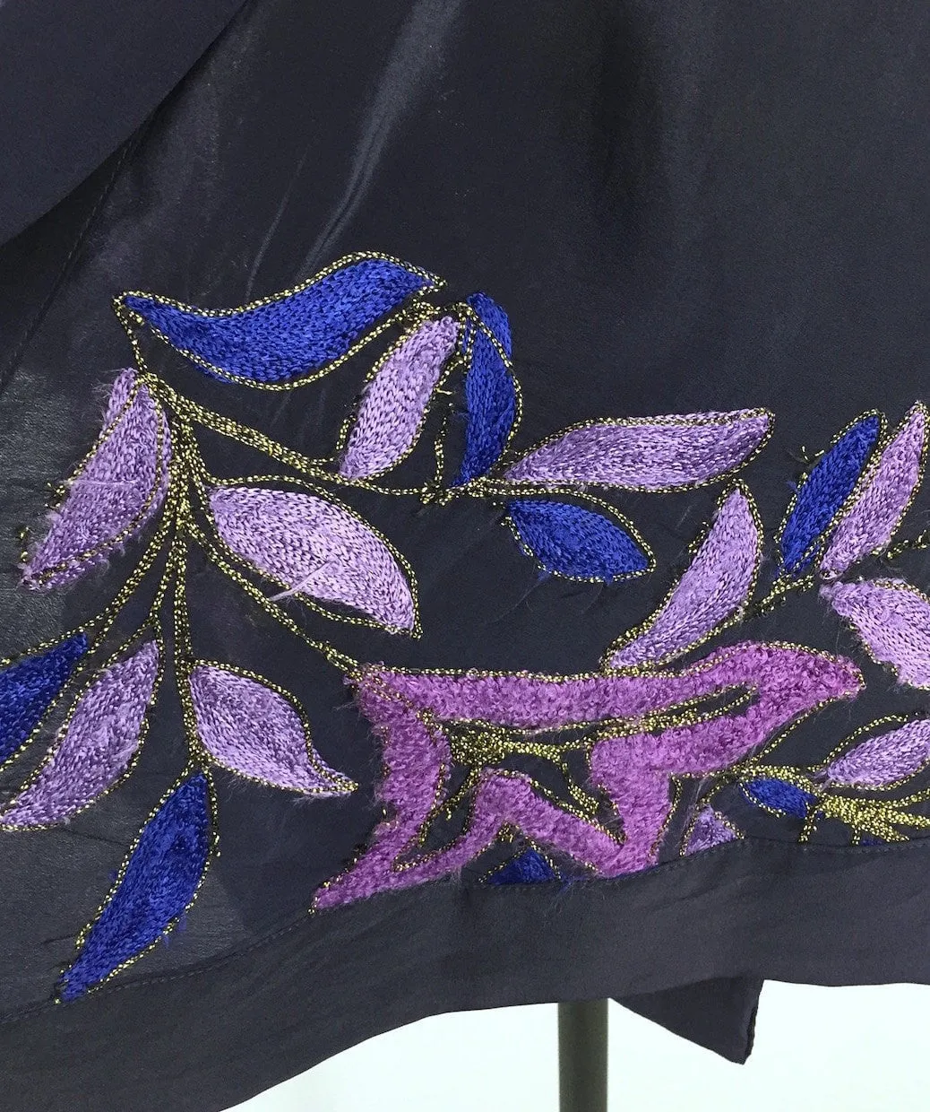 Silk Kimono Cardigan / Vintage Indian Sari / Blue Purple Embroidered Floral