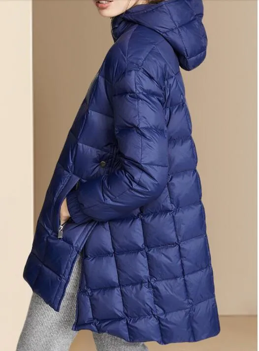 Slit Winter Duck Down Jacket, Hooded Down Jacket Women Plus Size