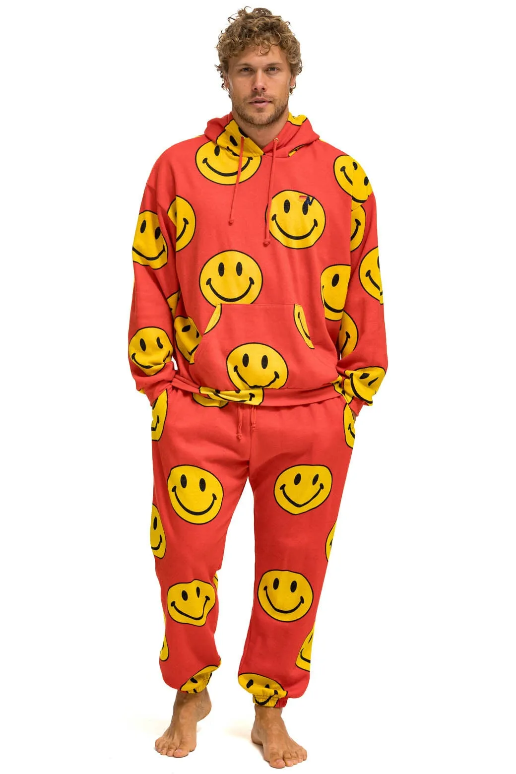 SMILEY REPEAT MENS SWEATPANTS - RED