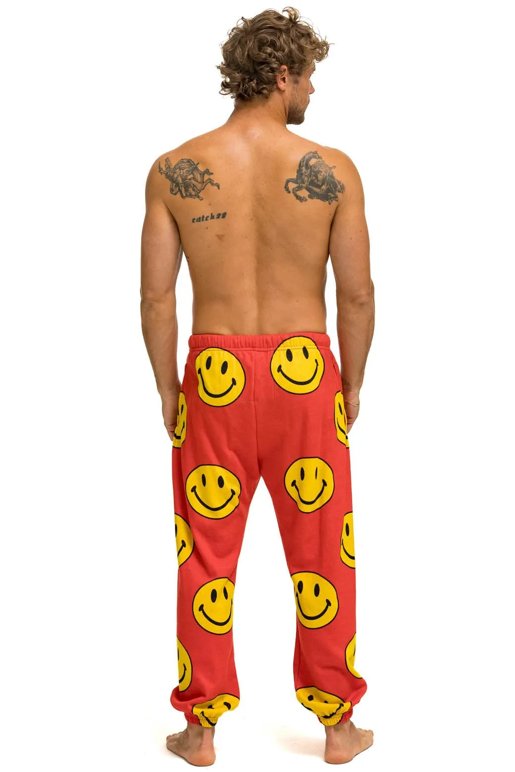 SMILEY REPEAT MENS SWEATPANTS - RED