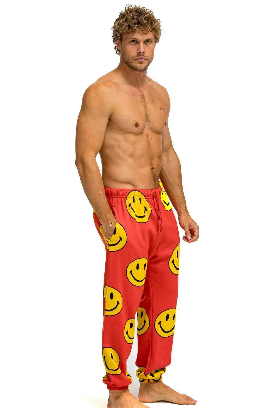 SMILEY REPEAT MENS SWEATPANTS - RED