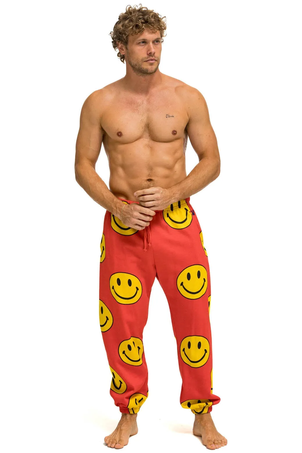 SMILEY REPEAT MENS SWEATPANTS - RED