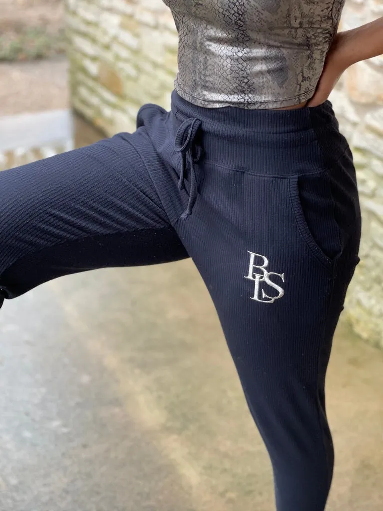 SOLD OUT - All-Over Ribbed Essential Sweatpants - Black