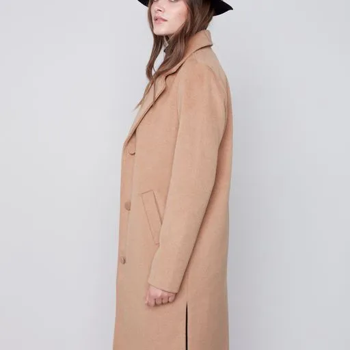 Solid Faux Wool Melton Tailored Coat - Charlie B