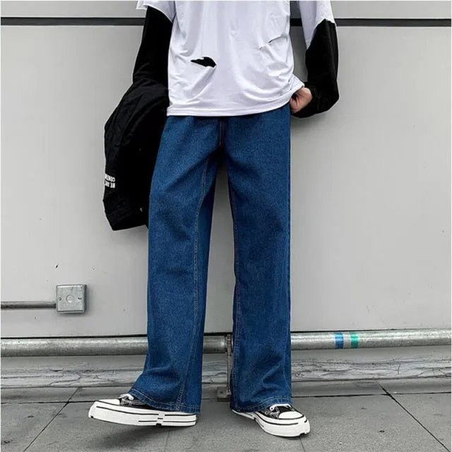 Spring Retro Denim Pants Men's Korean Straight Loose Fit Youth Versatile Wide Leg Casual Jeans