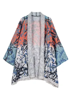 SUMMER BREEZE PRINT KANTHA A-LINE JKT - sz2003-blu -