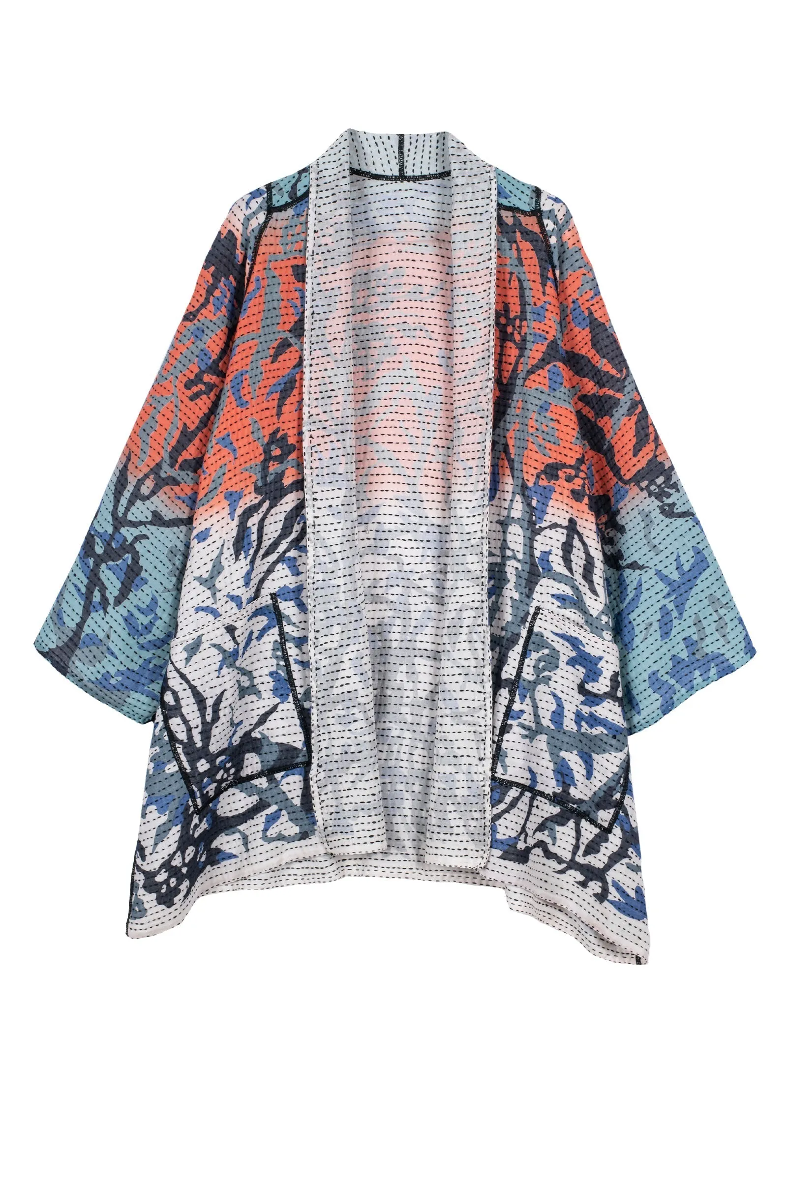 SUMMER BREEZE PRINT KANTHA A-LINE JKT - sz2003-blu -