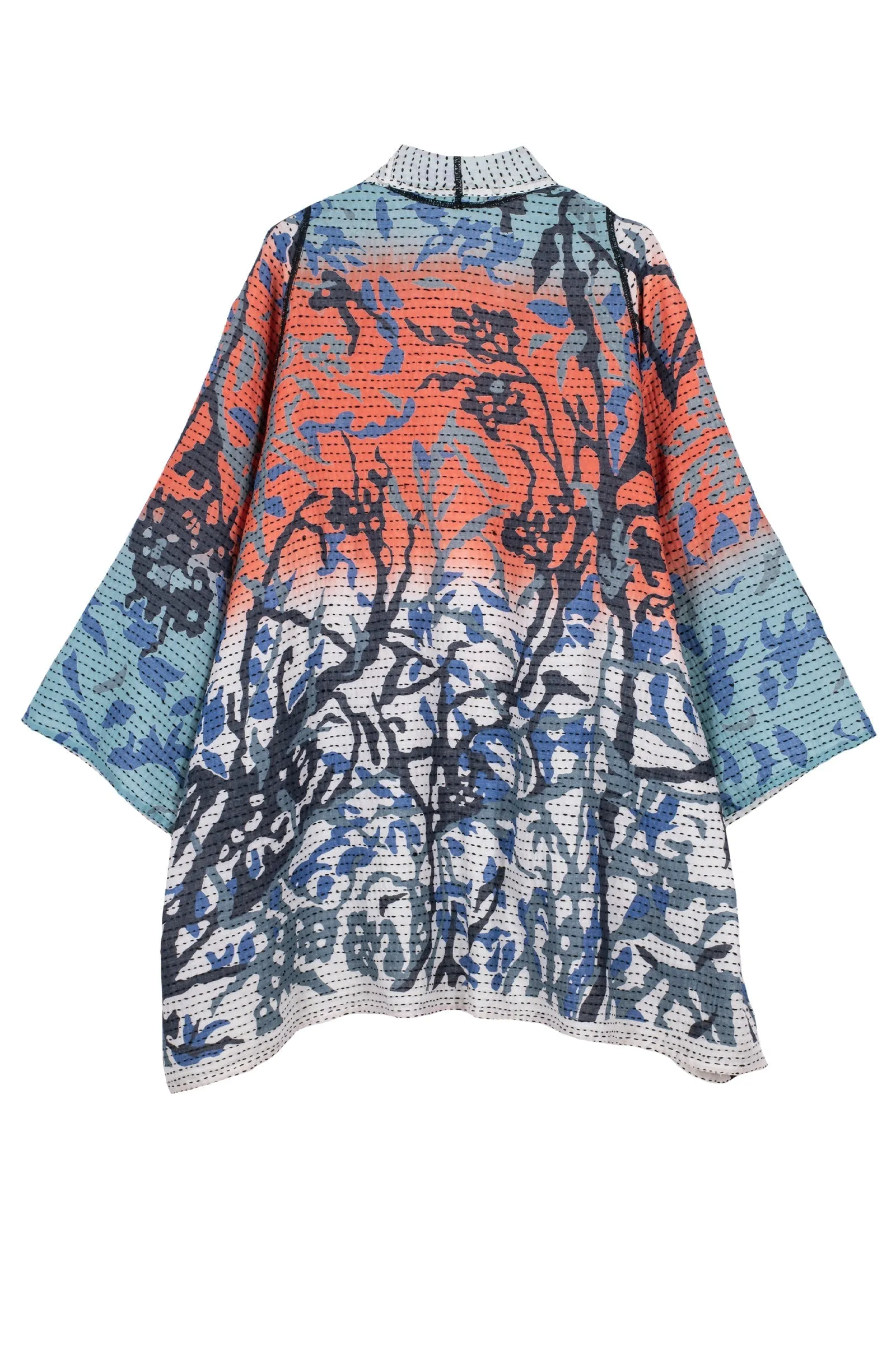 SUMMER BREEZE PRINT KANTHA A-LINE JKT - sz2003-blu -