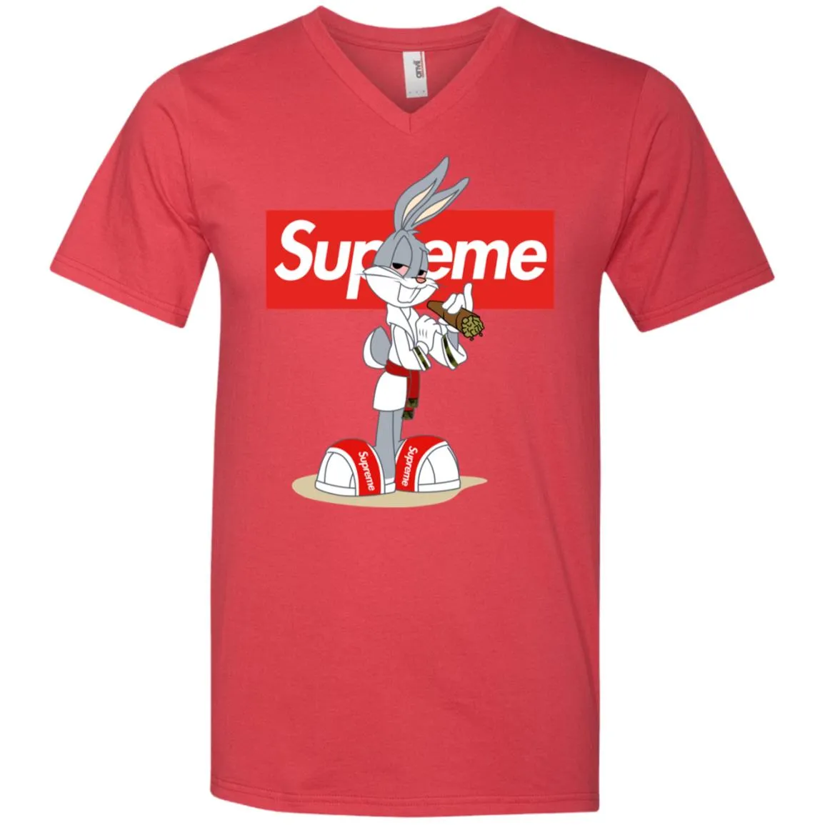 Supreme Rabbit Smoking T-shirt Men V-Neck T-Shirt