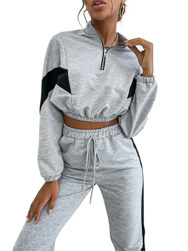 TEEK - Grey Two-Piece Color Block Crop Sweatshirt Suit