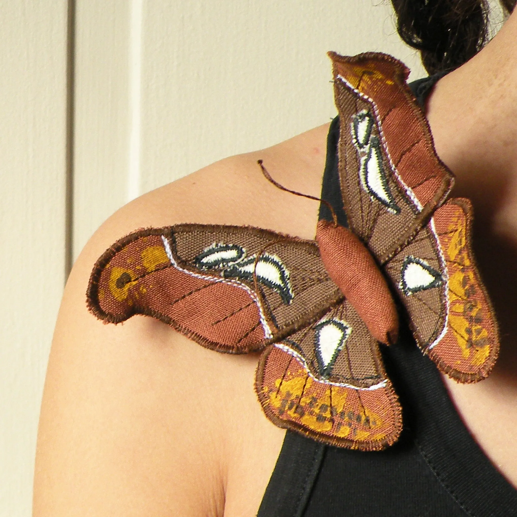 Textile Atlas Moth Brooch Brown Linen