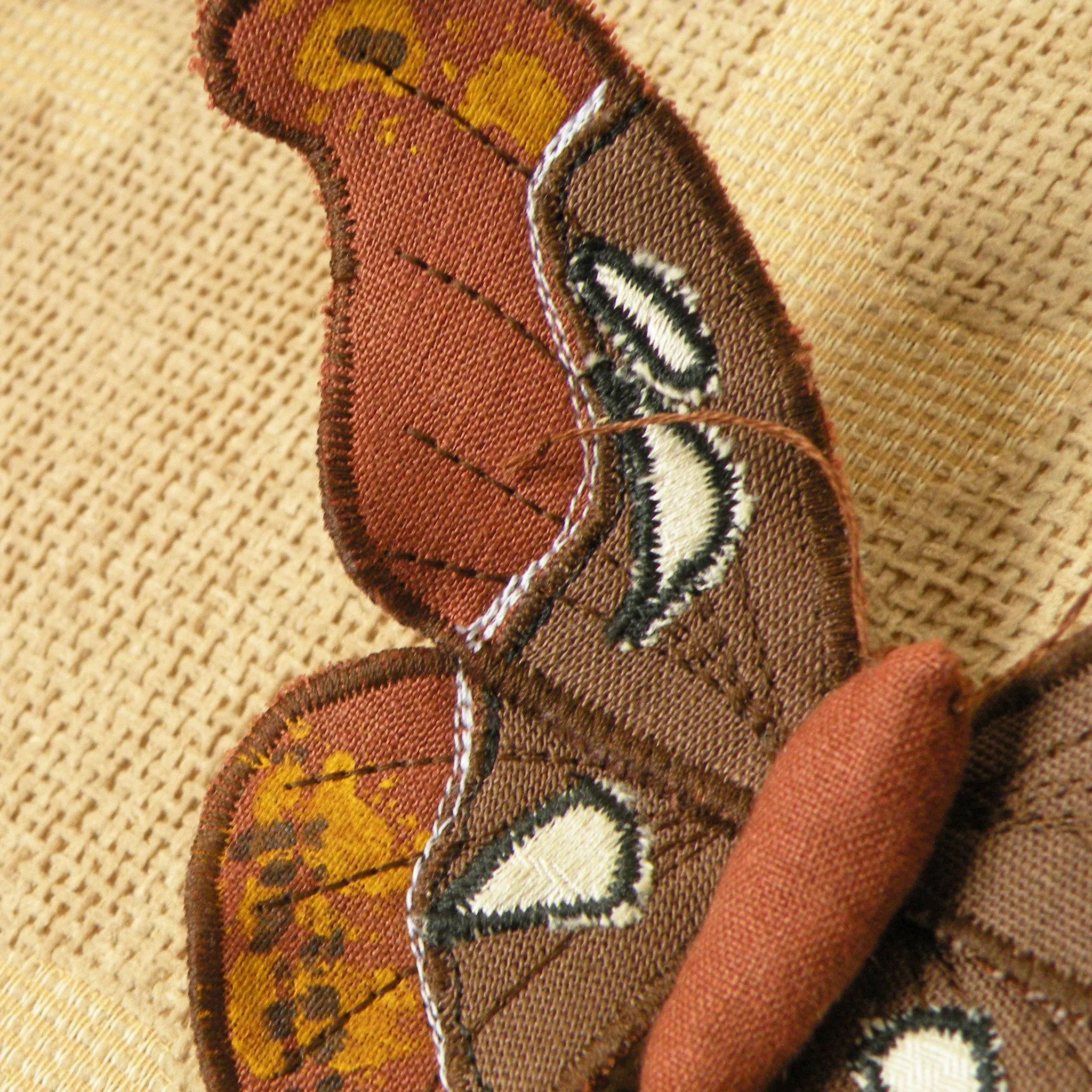 Textile Atlas Moth Brooch Brown Linen