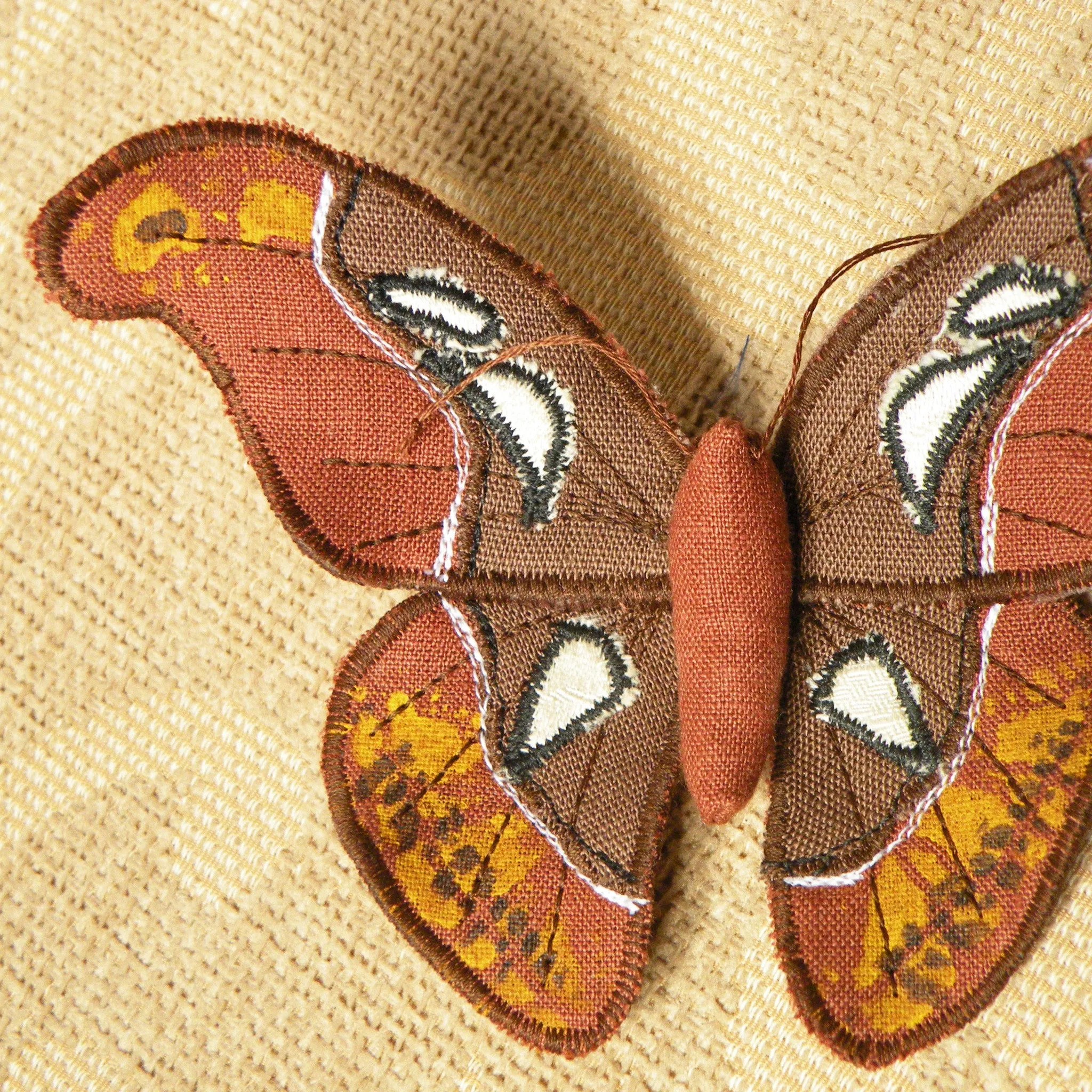 Textile Atlas Moth Brooch Brown Linen