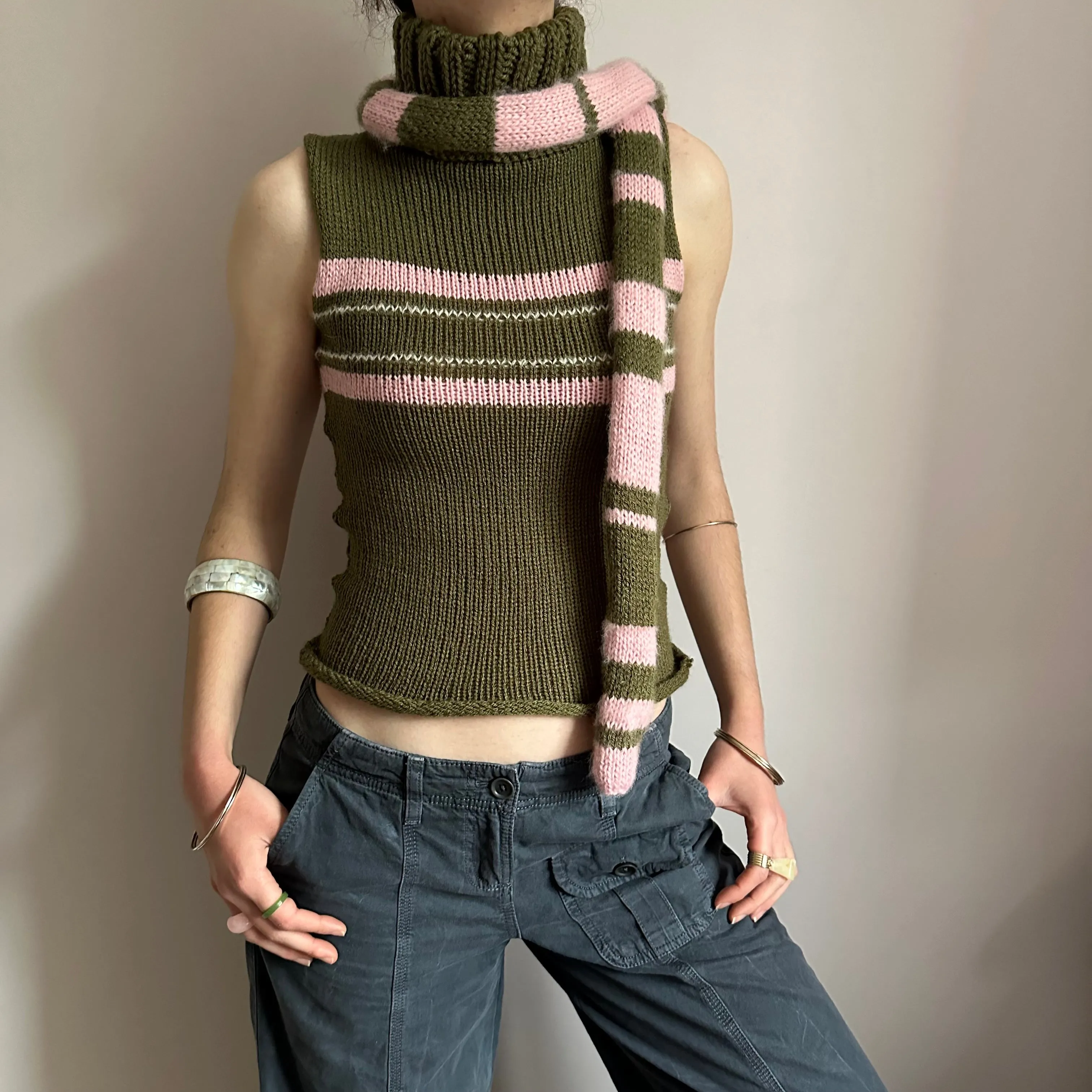 The Jade Vest - striped turtleneck knit vest