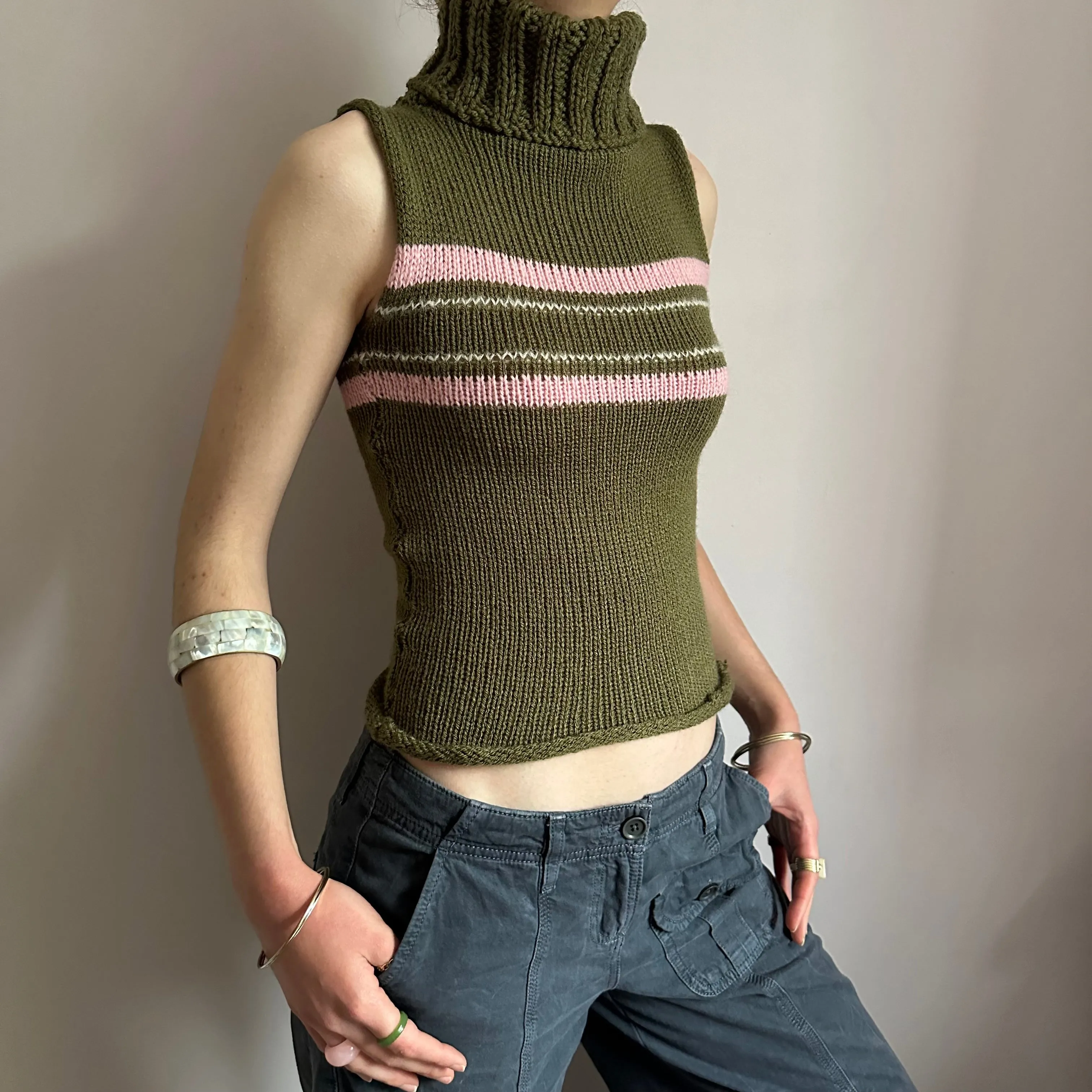 The Jade Vest - striped turtleneck knit vest