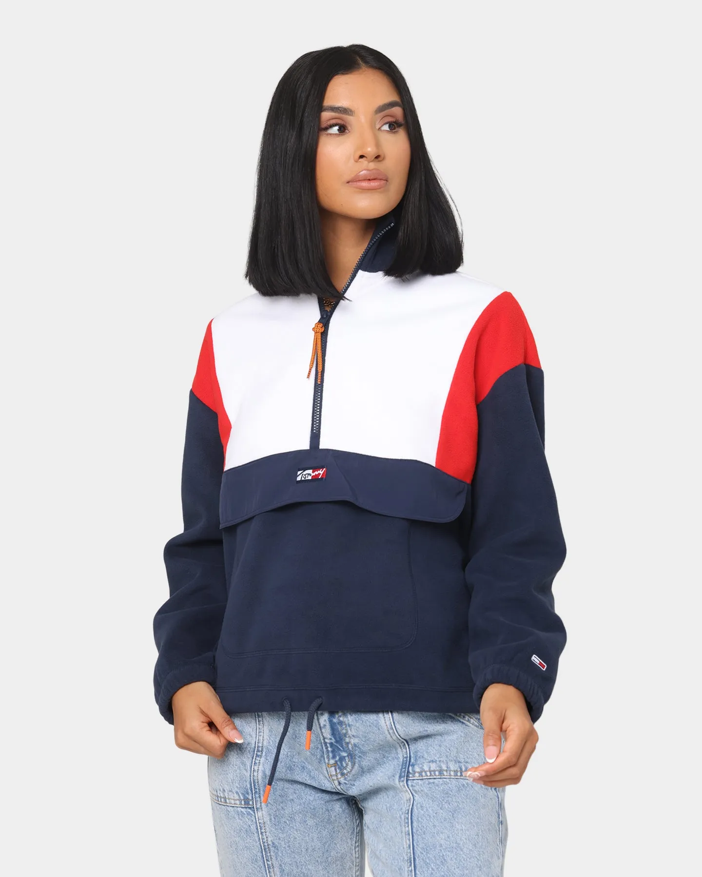 Tommy Jeans Women's Oversized Polar Fleece Quarter Zip Twilight Navy