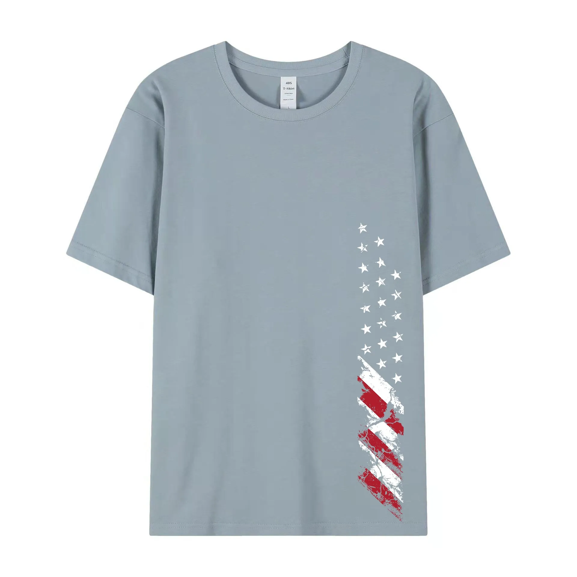 USA Flag Print Unisex THREE-Proof (dust-proof,  antifouling, waterproof) Cotton T-shirt