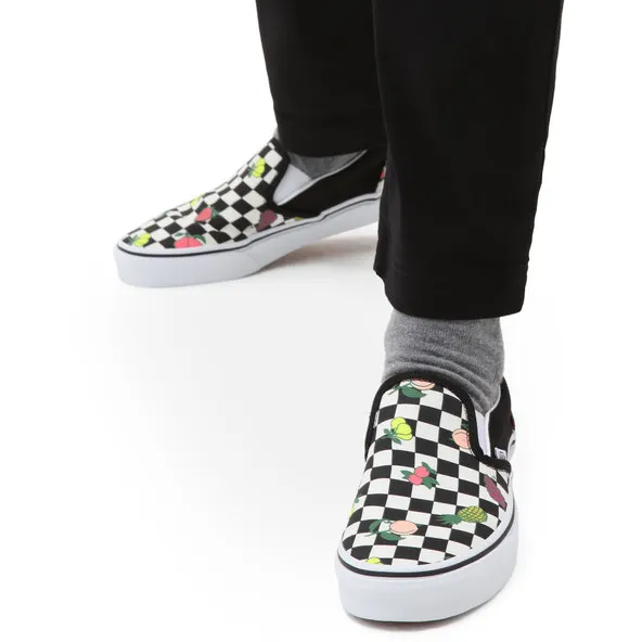 Vans Unisex Classic Slip On Fruit Checkerboard Shoes - Black / White