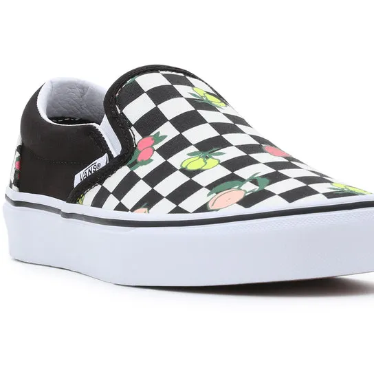 Vans Unisex Classic Slip On Fruit Checkerboard Shoes - Black / White