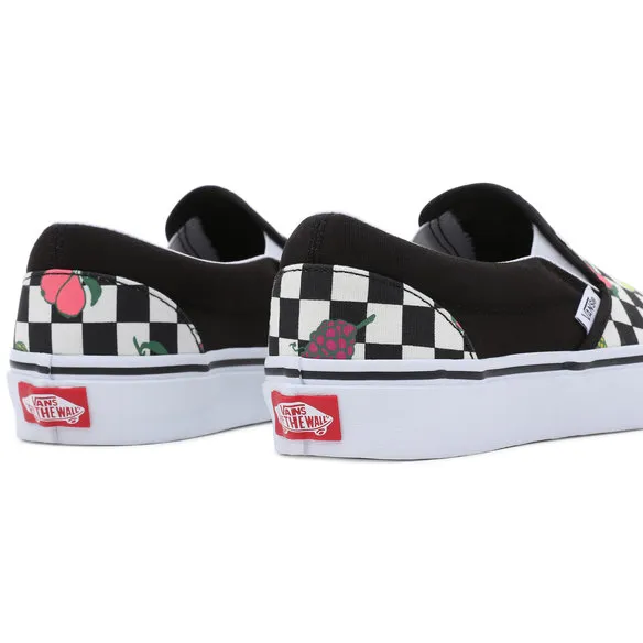 Vans Unisex Classic Slip On Fruit Checkerboard Shoes - Black / White