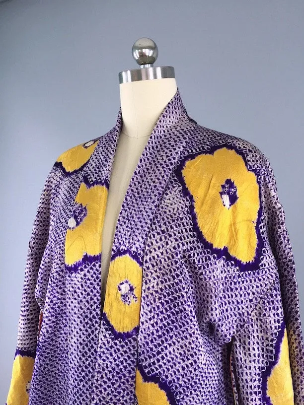 Vintage 1920s Vintage Silk Haori Kimono Jacket / Purple Shibori